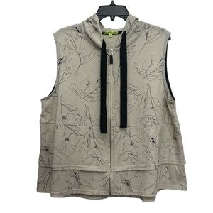 Trisha Tyler Tiered Floral Zip Front Hoodie Vest Size XL Drawstring Lagenlook